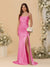 Sheath/Column Spaghetti Straps Sleeveless Ruched Long Bridesmaid Dresses With Side Slit