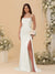 Sheath/Column Spaghetti Straps Sleeveless Ruched Long Bridesmaid Dresses With Side Slit