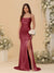 Sheath/Column Spaghetti Straps Sleeveless Ruched Long Bridesmaid Dresses With Side Slit