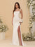 Sheath/Column Spaghetti Straps Sleeveless Ruched Long Bridesmaid Dresses With Side Slit