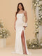 Sheath/Column Spaghetti Straps Sleeveless Ruched Long Bridesmaid Dresses With Side Slit