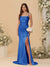 Sheath/Column Spaghetti Straps Sleeveless Ruched Long Bridesmaid Dresses With Side Slit