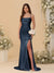 Sheath/Column Spaghetti Straps Sleeveless Ruched Long Bridesmaid Dresses With Side Slit