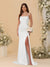 Sheath/Column Spaghetti Straps Sleeveless Ruched Long Bridesmaid Dresses With Side Slit