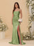 Sheath/Column Spaghetti Straps Sleeveless Ruched Long Bridesmaid Dresses With Side Slit