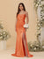 Sheath/Column Spaghetti Straps Sleeveless Ruched Long Bridesmaid Dresses With Side Slit