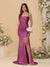 Sheath/Column Spaghetti Straps Sleeveless Ruched Long Bridesmaid Dresses With Side Slit