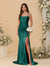 Sheath/Column Spaghetti Straps Sleeveless Ruched Long Bridesmaid Dresses With Side Slit