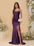 Sheath/Column Spaghetti Straps Sleeveless Ruched Long Bridesmaid Dresses With Side Slit