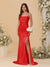 Sheath/Column Spaghetti Straps Sleeveless Ruched Long Bridesmaid Dresses With Side Slit