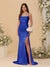 Sheath/Column Spaghetti Straps Sleeveless Ruched Long Bridesmaid Dresses With Side Slit