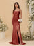 Sheath/Column Spaghetti Straps Sleeveless Ruched Long Bridesmaid Dresses With Side Slit