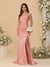 Sheath/Column Spaghetti Straps Sleeveless Ruched Long Bridesmaid Dresses With Side Slit
