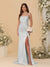 Sheath/Column Spaghetti Straps Sleeveless Ruched Long Bridesmaid Dresses With Side Slit