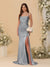 Sheath/Column Spaghetti Straps Sleeveless Ruched Long Bridesmaid Dresses With Side Slit