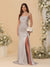 Sheath/Column Spaghetti Straps Sleeveless Ruched Long Bridesmaid Dresses With Side Slit