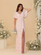A-Line/Princess V-Neck Ruffle Short Sleeves Ruched Floor-Length Bridesmaid Dresses With Side Slit