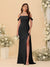 Sheath/Column Off-the-Shoulder Spaghetti Straps Long Ruched Bridesmaid Dresses With Side Slit