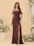 Sheath/Column Off-the-Shoulder Spaghetti Straps Long Ruched Bridesmaid Dresses With Side Slit