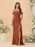 Sheath/Column Off-the-Shoulder Spaghetti Straps Long Ruched Bridesmaid Dresses With Side Slit