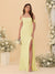 Sheath/Column Off-the-Shoulder Spaghetti Straps Long Ruched Bridesmaid Dresses With Side Slit