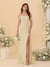 Sheath/Column Off-the-Shoulder Spaghetti Straps Long Ruched Bridesmaid Dresses With Side Slit