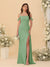 Sheath/Column Off-the-Shoulder Spaghetti Straps Long Ruched Bridesmaid Dresses With Side Slit