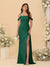 Sheath/Column Off-the-Shoulder Spaghetti Straps Long Ruched Bridesmaid Dresses With Side Slit