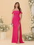 Sheath/Column Off-the-Shoulder Spaghetti Straps Long Ruched Bridesmaid Dresses With Side Slit