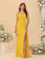 Sheath/Column Off-the-Shoulder Spaghetti Straps Long Ruched Bridesmaid Dresses With Side Slit