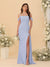 Sheath/Column Off-the-Shoulder Spaghetti Straps Long Ruched Bridesmaid Dresses With Side Slit