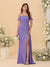Sheath/Column Off-the-Shoulder Spaghetti Straps Long Ruched Bridesmaid Dresses With Side Slit