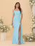 Sheath/Column Off-the-Shoulder Spaghetti Straps Long Ruched Bridesmaid Dresses With Side Slit
