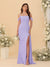 Sheath/Column Off-the-Shoulder Spaghetti Straps Long Ruched Bridesmaid Dresses With Side Slit