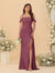 Sheath/Column Off-the-Shoulder Spaghetti Straps Long Ruched Bridesmaid Dresses With Side Slit