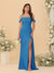 Sheath/Column Off-the-Shoulder Spaghetti Straps Long Ruched Bridesmaid Dresses With Side Slit