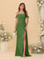 Sheath/Column Off-the-Shoulder Spaghetti Straps Long Ruched Bridesmaid Dresses With Side Slit
