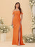 Sheath/Column Off-the-Shoulder Spaghetti Straps Long Ruched Bridesmaid Dresses With Side Slit