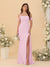 Sheath/Column Off-the-Shoulder Spaghetti Straps Long Ruched Bridesmaid Dresses With Side Slit