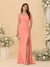 Sheath/Column Off-the-Shoulder Spaghetti Straps Long Ruched Bridesmaid Dresses With Side Slit