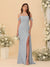 Sheath/Column Off-the-Shoulder Spaghetti Straps Long Ruched Bridesmaid Dresses With Side Slit