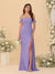 Sheath/Column Off-the-Shoulder Spaghetti Straps Long Ruched Bridesmaid Dresses With Side Slit