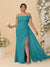 Sheath/Column Off-the-Shoulder Spaghetti Straps Plus Size  Bridesmaid Dresses With Side Slit