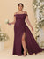 Sheath/Column Off-the-Shoulder Spaghetti Straps Plus Size  Bridesmaid Dresses With Side Slit