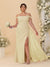 Sheath/Column Off-the-Shoulder Spaghetti Straps Plus Size  Bridesmaid Dresses With Side Slit