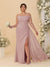 Sheath/Column Off-the-Shoulder Spaghetti Straps Plus Size  Bridesmaid Dresses With Side Slit
