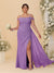 Sheath/Column Off-the-Shoulder Spaghetti Straps Plus Size  Bridesmaid Dresses With Side Slit