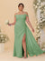 Sheath/Column Off-the-Shoulder Spaghetti Straps Plus Size  Bridesmaid Dresses With Side Slit