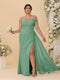 Sheath/Column Off-the-Shoulder Spaghetti Straps Plus Size  Bridesmaid Dresses With Side Slit