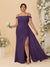 Sheath/Column Off-the-Shoulder Spaghetti Straps Plus Size  Bridesmaid Dresses With Side Slit